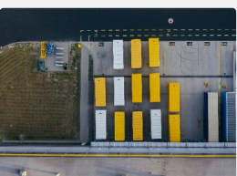 Aerial view of freight trailers at a loading yard